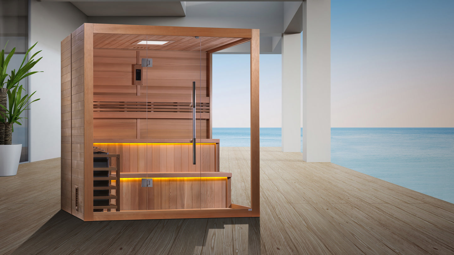 Golden Designs "Kuusamo Edition" 6-Person Indoor Traditional Sauna — Canadian Red Cedar Interior