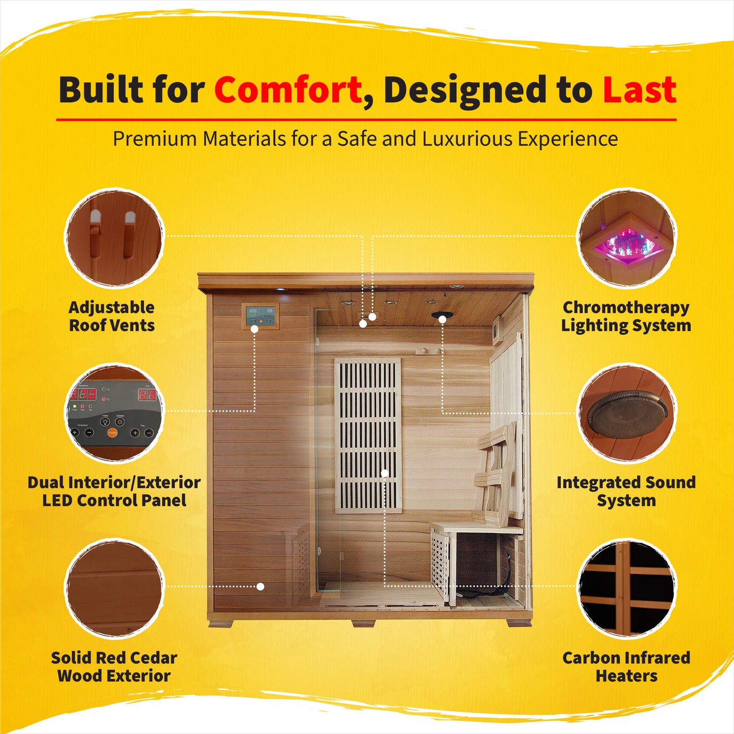 HeatWave Klondike 4-Person Cedar Infrared Sauna with 9 Carbon Heaters