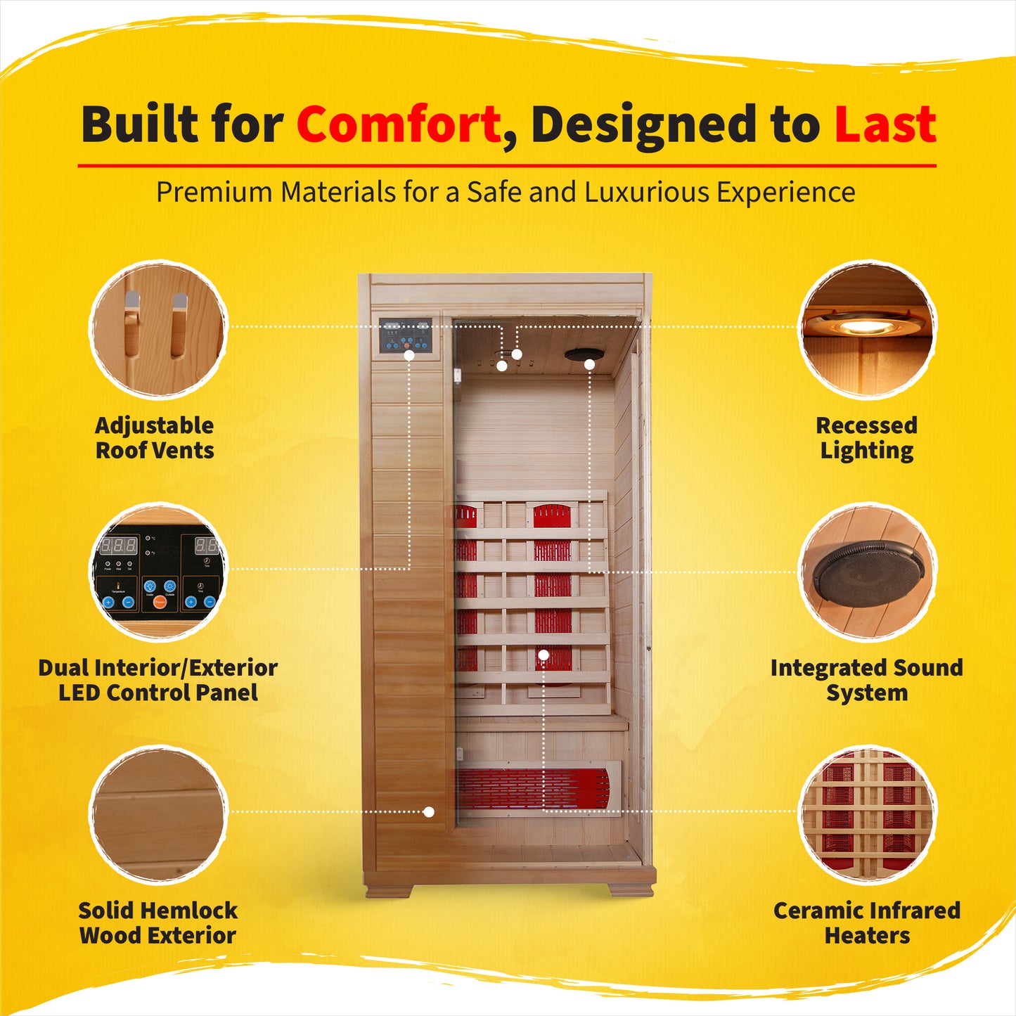 HeatWave Buena Vista 1-2 Person Hemlock Infrared Sauna with 3 Ceramic Heaters