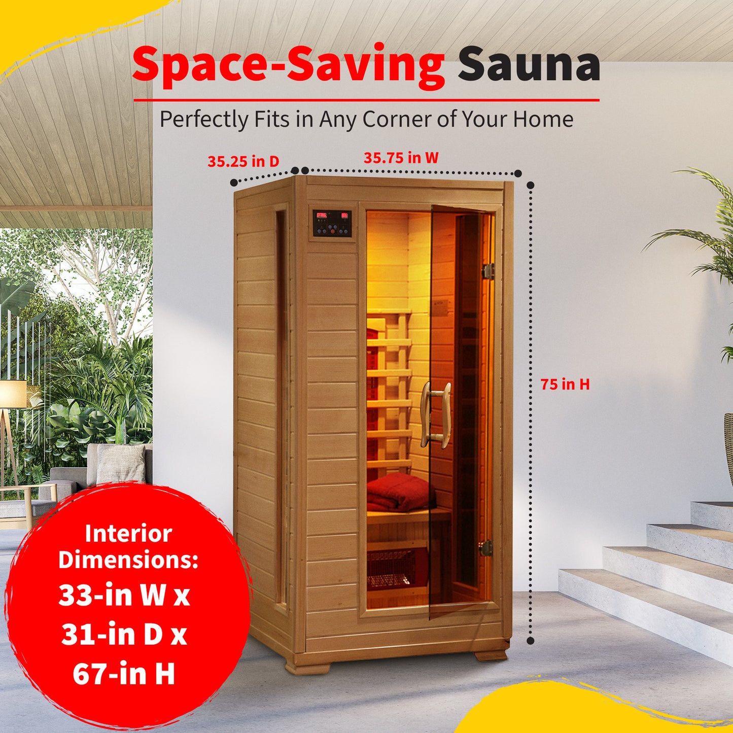 HeatWave Buena Vista 1-2 Person Hemlock Infrared Sauna with 3 Ceramic Heaters