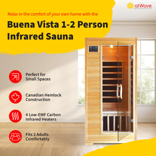 HeatWave Buena Vista 1-2 Person Hemlock Infrared Sauna with 4 Carbon Heaters