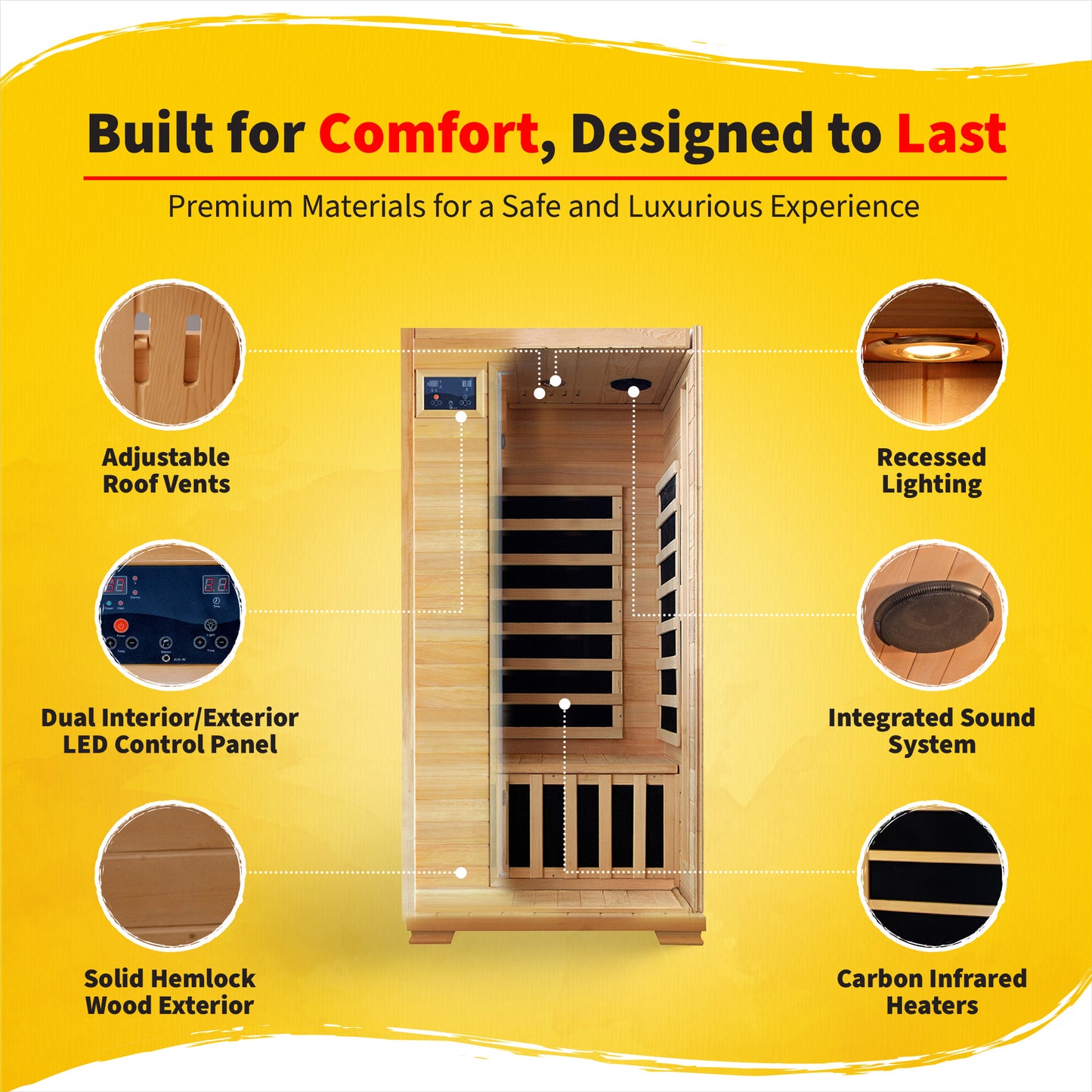 HeatWave Buena Vista 1-2 Person Hemlock Infrared Sauna with 4 Carbon Heaters