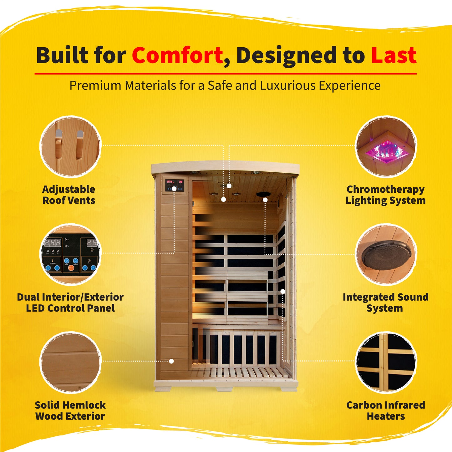 HeatWave Coronado 2-Person Hemlock Deluxe Infrared Sauna with 6 Carbon Heaters