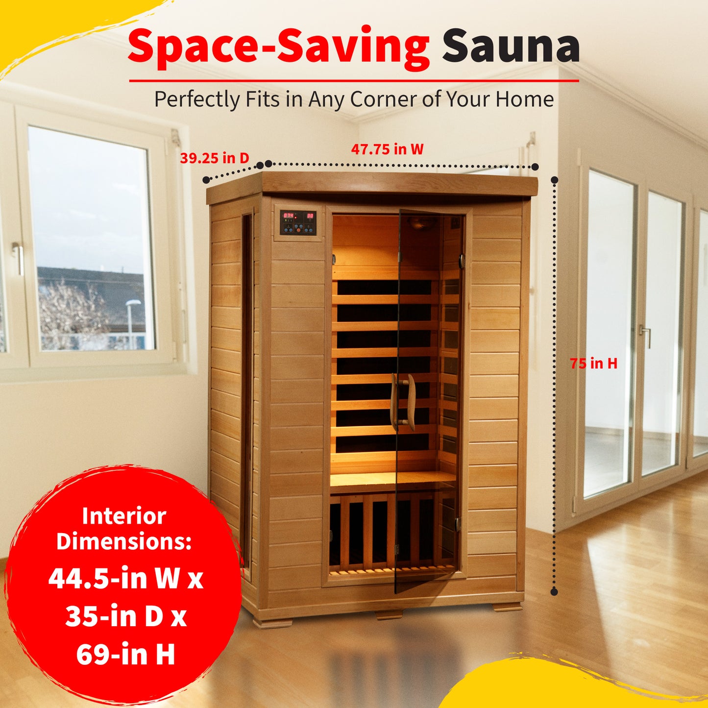 HeatWave Coronado 2-Person Hemlock Deluxe Infrared Sauna with 6 Carbon Heaters