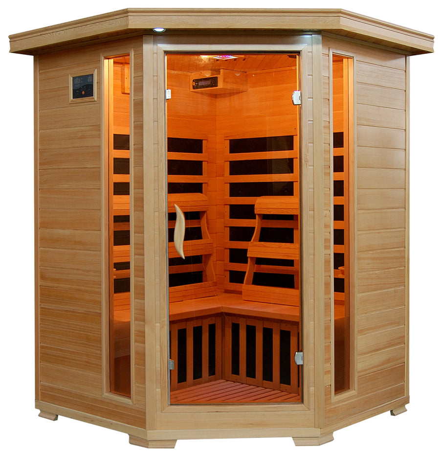 HeatWave Santa Fe 3-Person Hemlock Corner Infrared Sauna with 7 Carbon Heaters