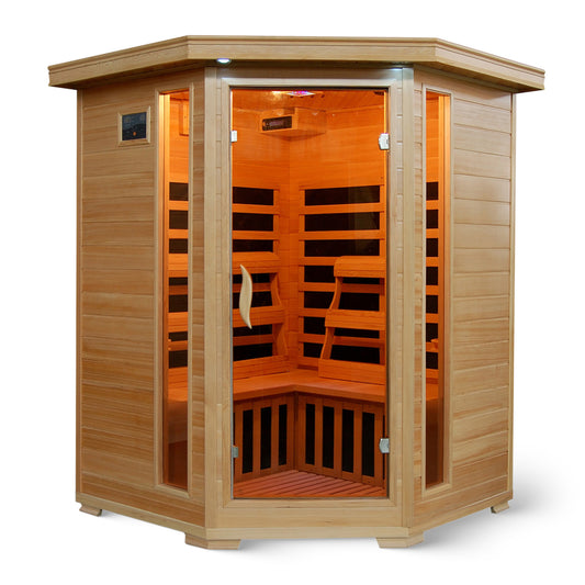 HeatWave Santa Fe 3-Person Hemlock Corner Infrared Sauna with 7 Carbon Heaters