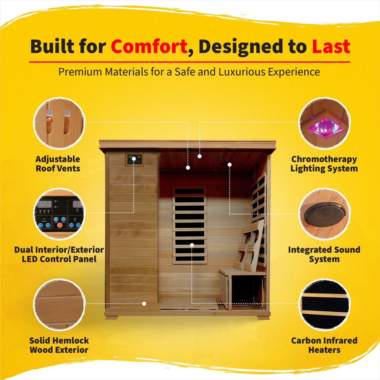 HeatWave Monticello 4-Person Hemlock Infrared Sauna with 9 Carbon Heaters