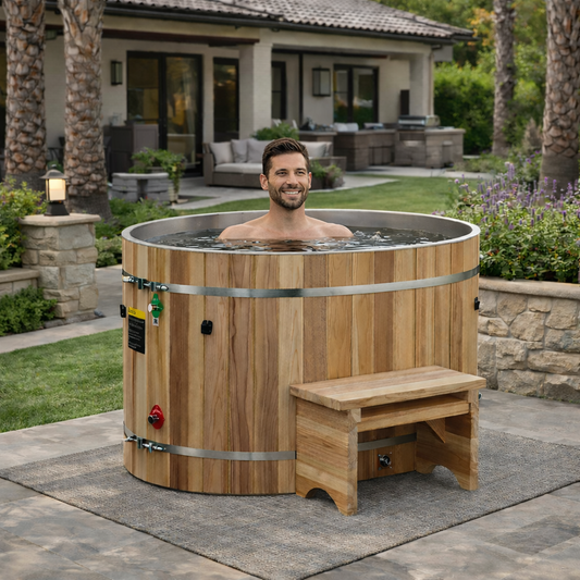 Dynamic Cold Therapy Oval Barrel Cold Plunge Tub with Pacific Cedar Exterior - 3/4 IN-OUT without Motor