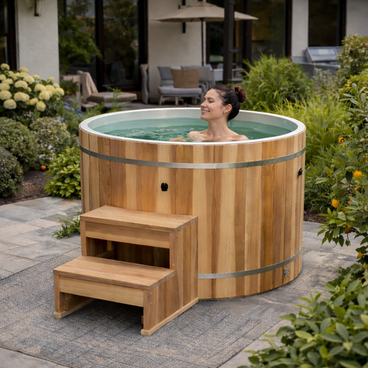 Dynamic Cold Therapy PVC Barrel Cold Plunge Tub with Pacific Cedar Exterior