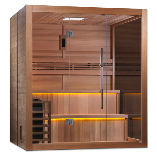 Golden Designs "Kuusamo Edition" 6-Person Indoor Traditional Sauna — Canadian Red Cedar Interior