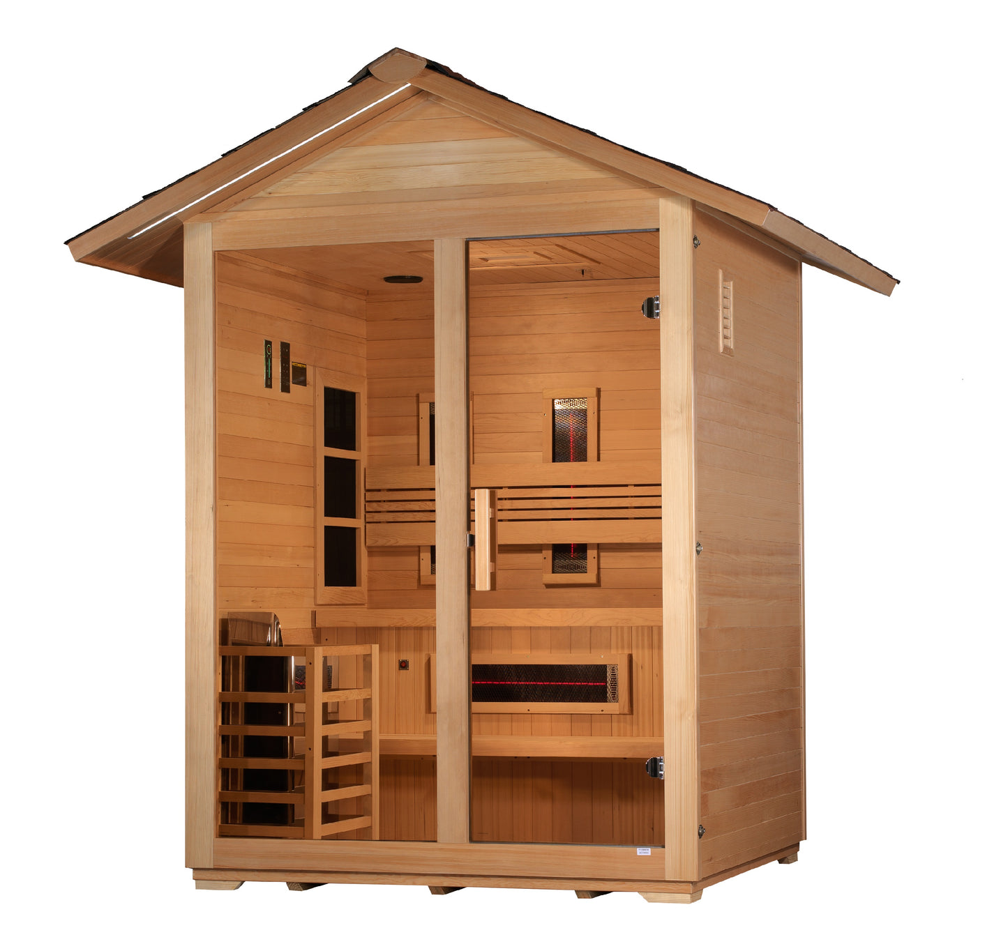 Golden Designs "Carinthia" 3-Person Hybrid Outdoor Sauna — Traditional Steam or Full Spectrum Infrared