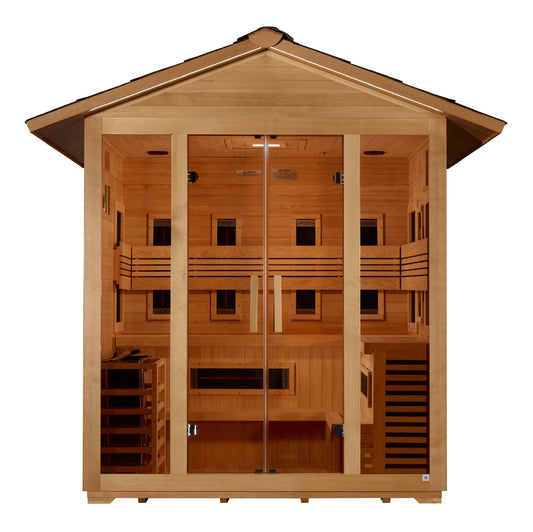 Golden Designs "Gargellen" 5-Person Hybrid Outdoor Sauna — Traditional Steam or Full Spectrum Infrared
