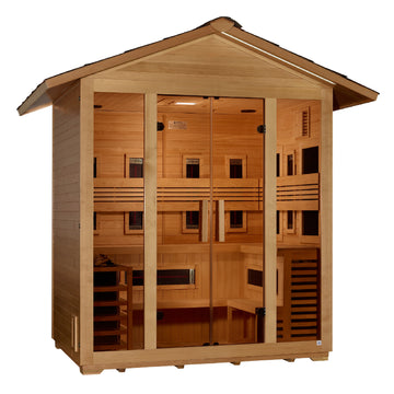 Golden Designs "Gargellen" 5-Person Hybrid Outdoor Sauna — Traditional Steam or Full Spectrum Infrared