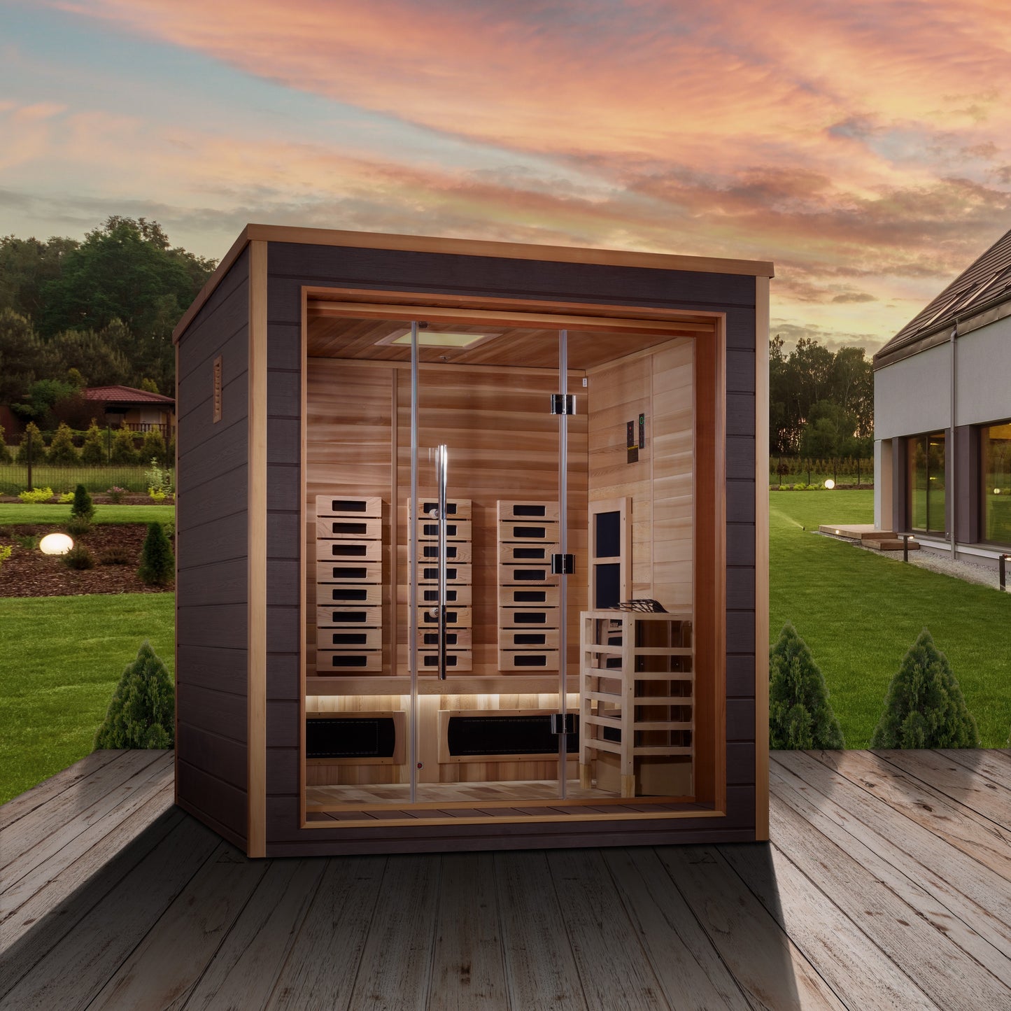 Golden Designs "Visby" 3-Person Hybrid Outdoor Sauna — Traditional Steam or Full Spectrum Infrared