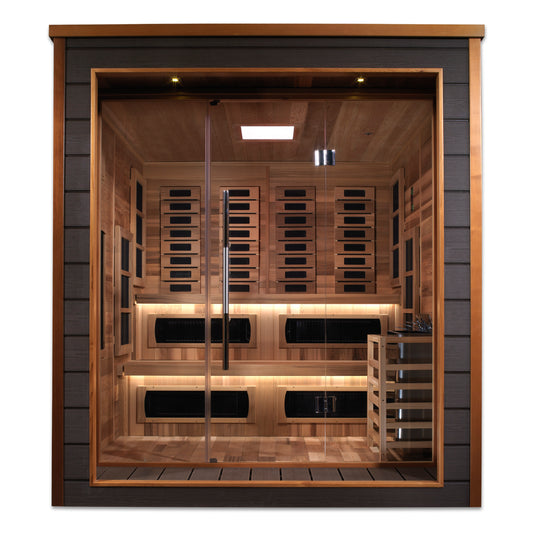 Golden Designs "Karlstad" 6-Person Hybrid Outdoor Sauna — Traditional Steam or Full Spectrum Infrared