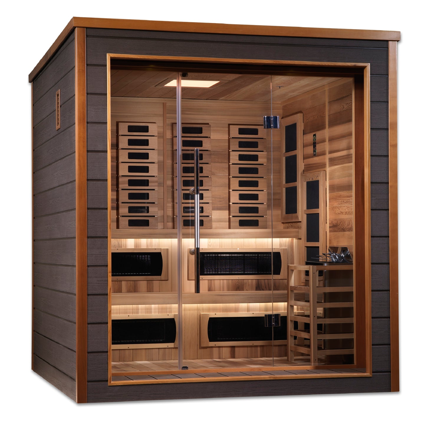 Golden Designs "Karlstad" 6-Person Hybrid Outdoor Sauna — Traditional Steam or Full Spectrum Infrared