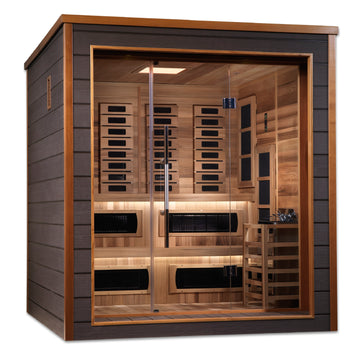 Golden Designs "Karlstad" 6-Person Hybrid Outdoor Sauna — Traditional Steam or Full Spectrum Infrared