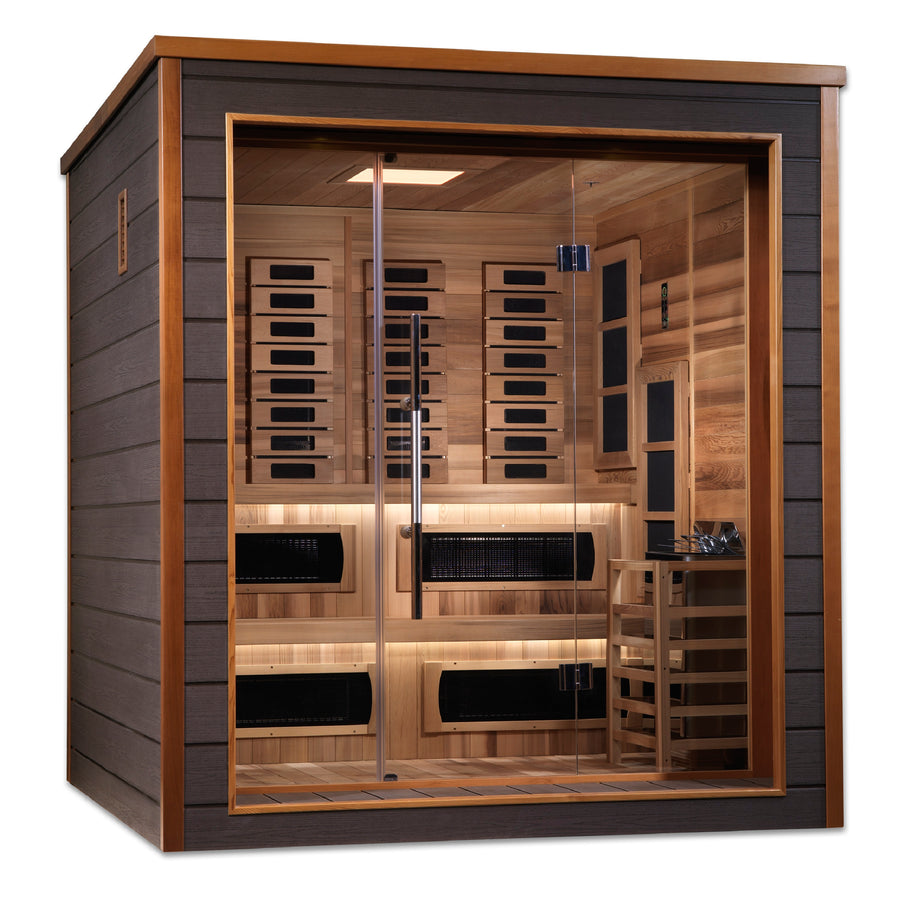 Golden Designs "Karlstad" 6-Person Hybrid Outdoor Sauna — Traditional Steam or Full Spectrum Infrared