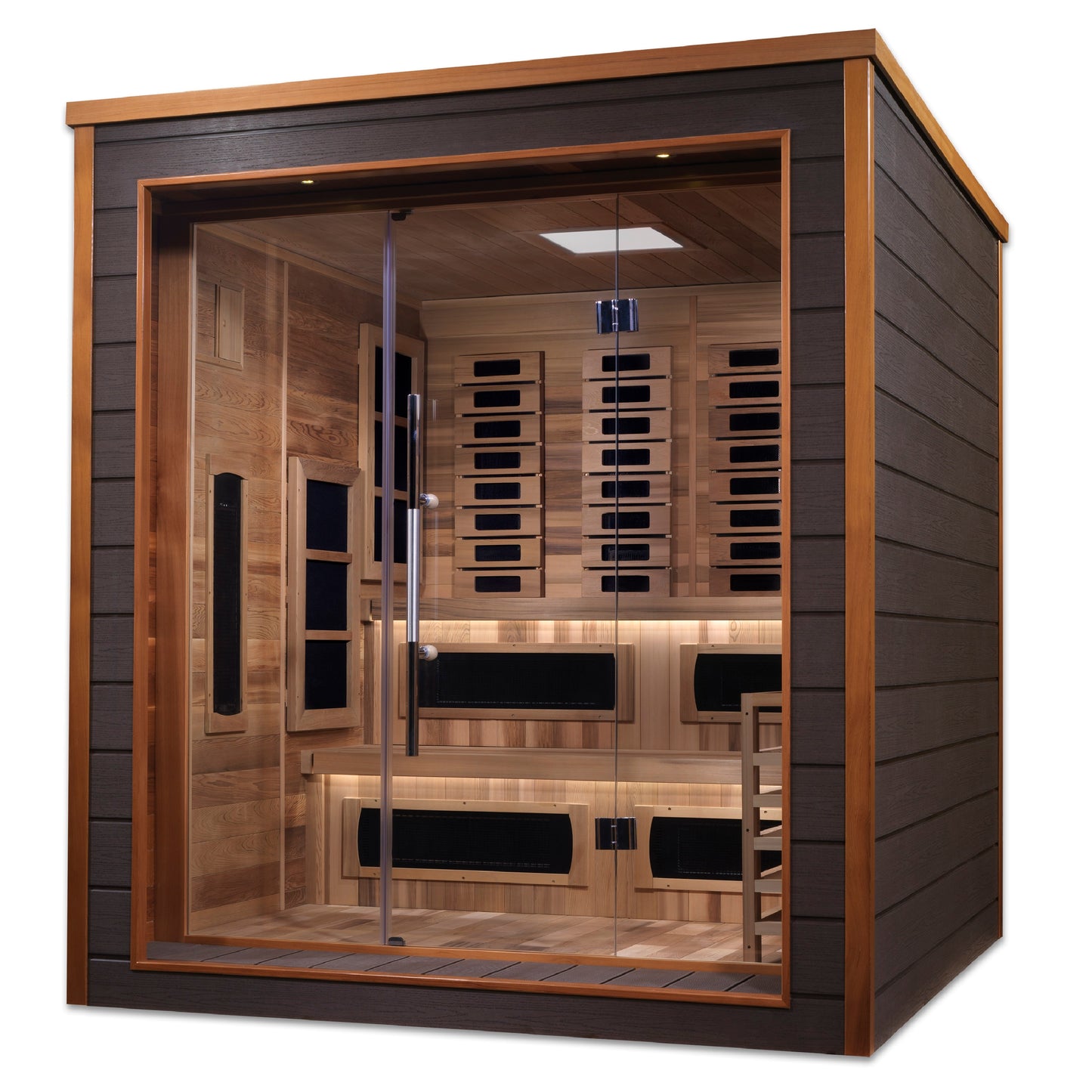 Golden Designs "Karlstad" 6-Person Hybrid Outdoor Sauna — Traditional Steam or Full Spectrum Infrared
