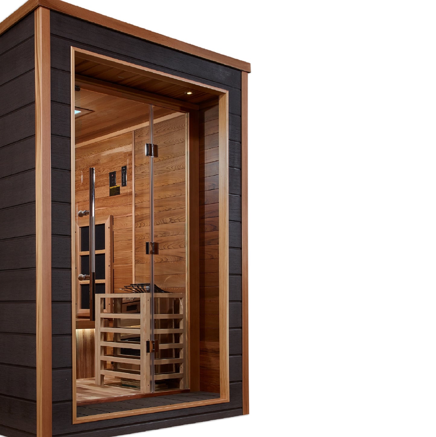 Golden Designs "Karlstad" 6-Person Hybrid Outdoor Sauna — Traditional Steam or Full Spectrum Infrared