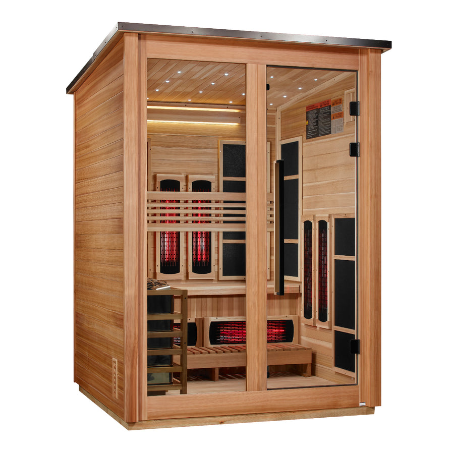 Golden Designs "Loviisa" 3-Person Barn Hybrid Outdoor Sauna (Pacific Cedar) — Traditional Steam or Full Spectrum Infrared