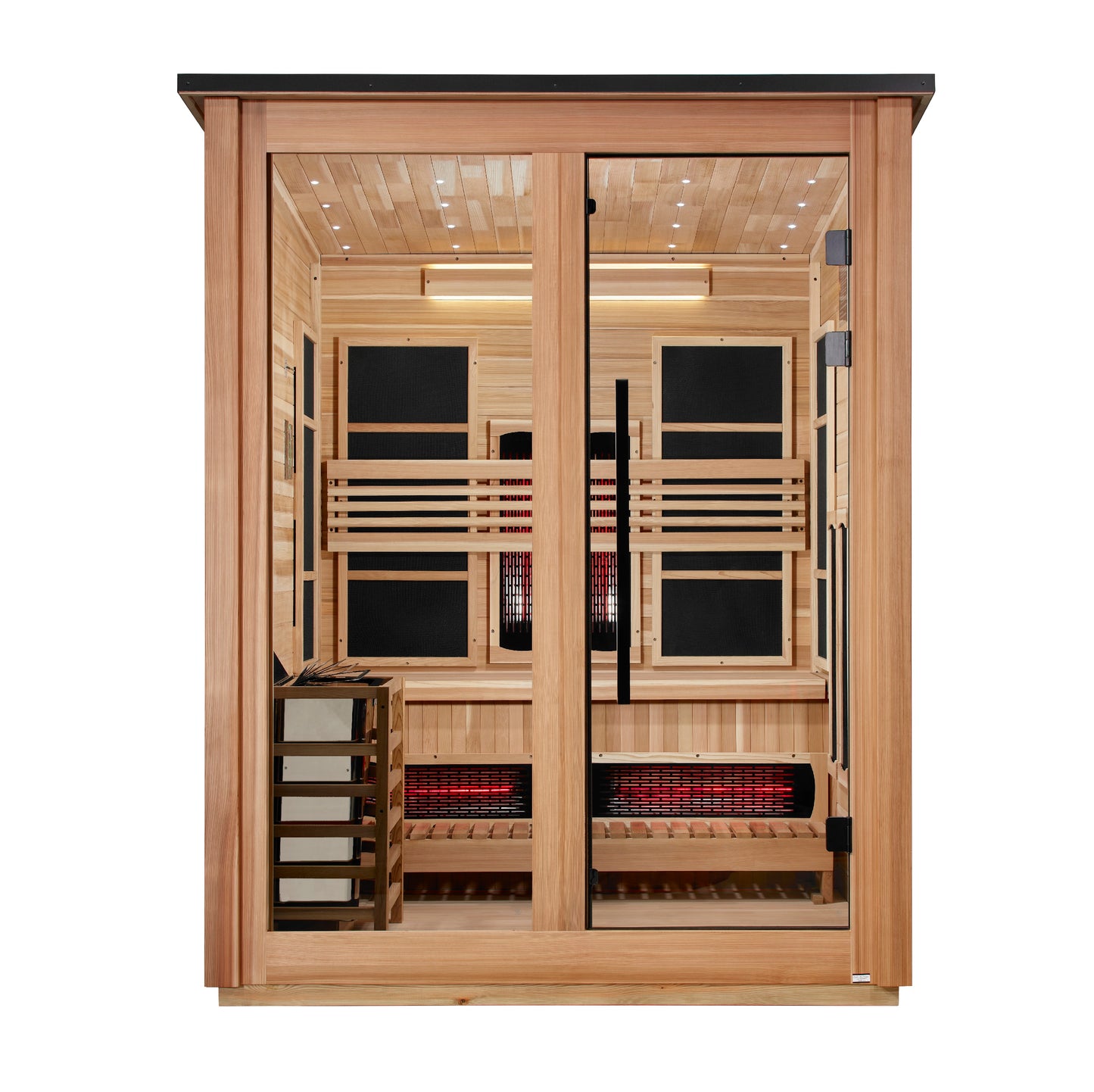 Golden Designs "Loviisa" 3-Person Barn Hybrid Outdoor Sauna (Pacific Cedar) — Traditional Steam or Full Spectrum Infrared