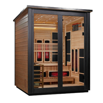 Golden Designs "Loviisa" 3-Person Barn Hybrid Outdoor Sauna (2 Tone) — Traditional Steam or Full Spectrum Infrared