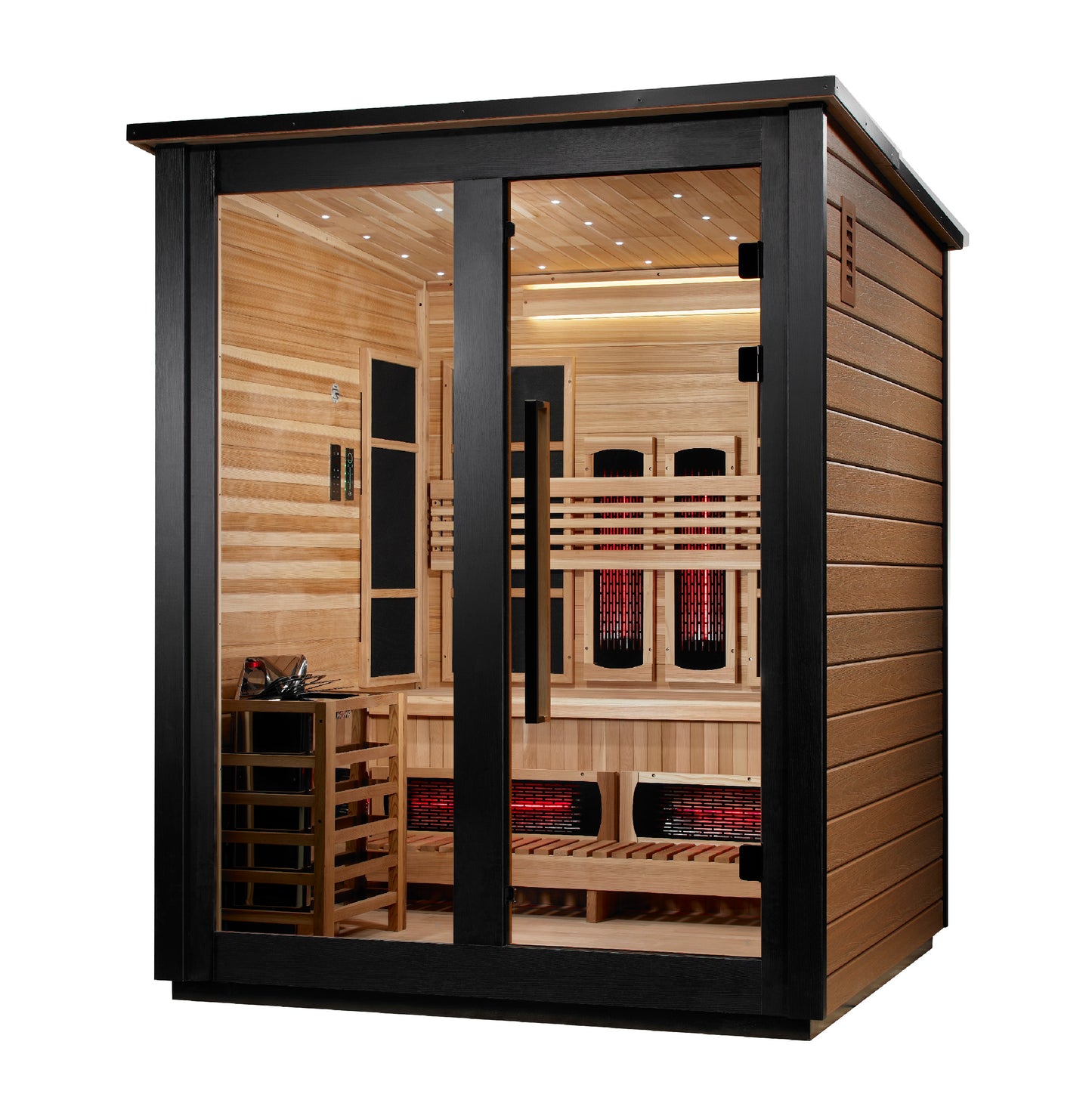 Golden Designs "Loviisa" 3-Person Barn Hybrid Outdoor Sauna (2 Tone) — Traditional Steam or Full Spectrum Infrared