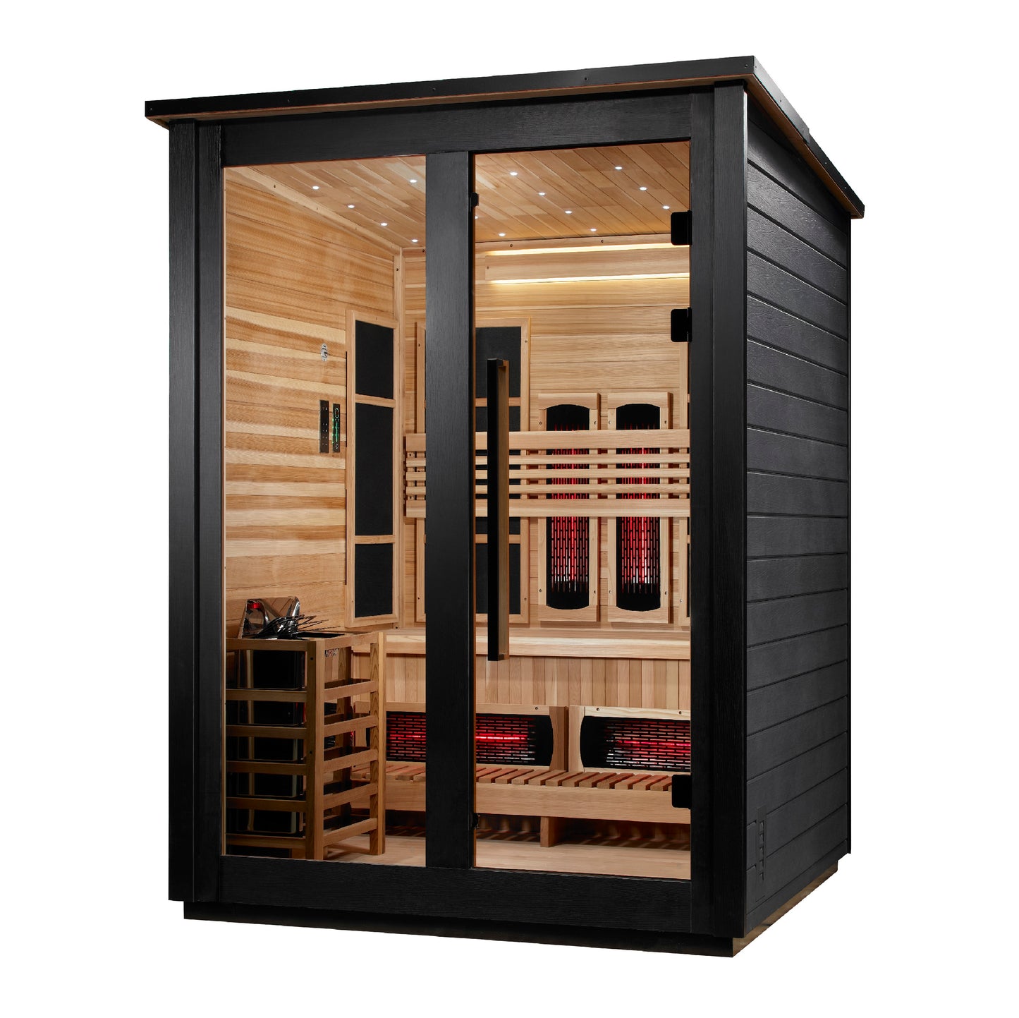 Golden Designs "Loviisa" 3-Person Barn Hybrid Outdoor Sauna (Black) — Traditional Steam or Full Spectrum Infrared