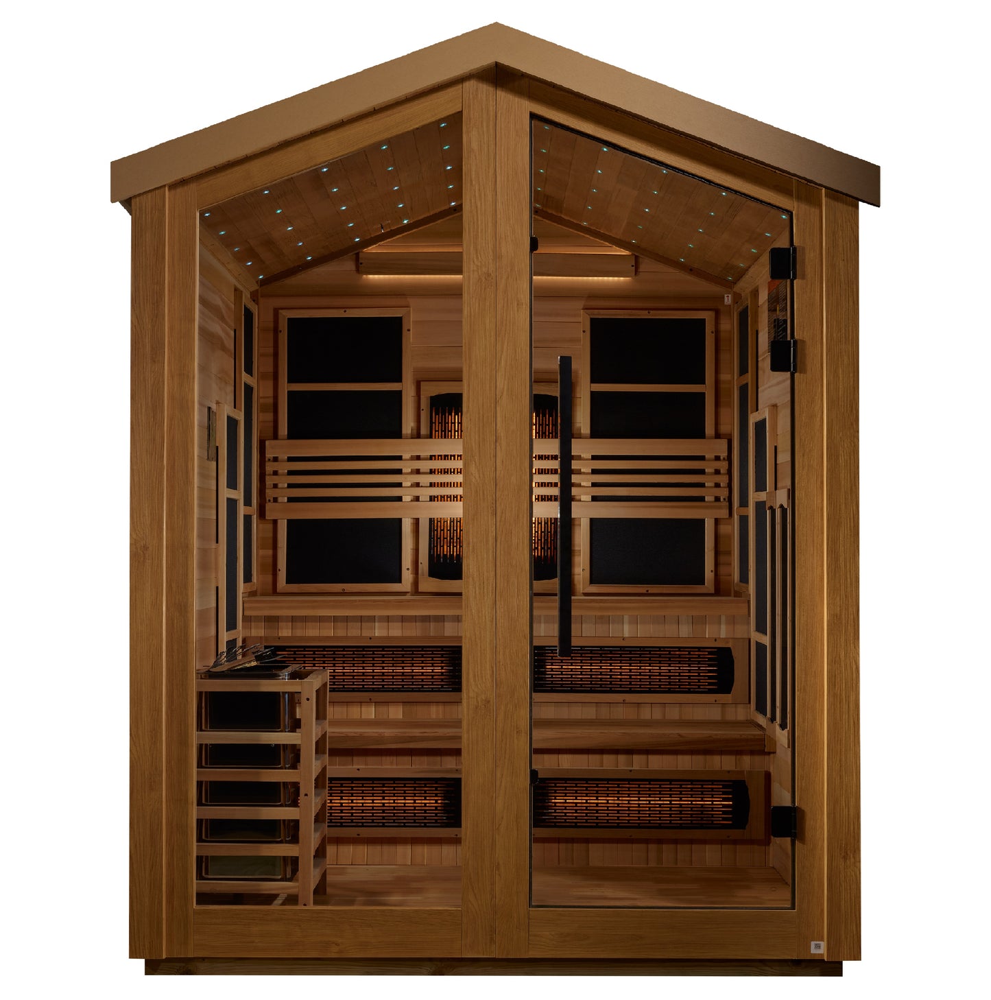 Golden Designs "Kaskinen" 6-Person Hybrid Outdoor Sauna — Traditional Steam or Full Spectrum Infrared