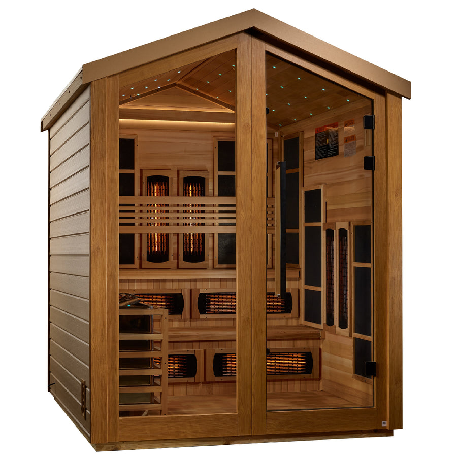 Golden Designs "Kaskinen" 6-Person Hybrid Outdoor Sauna — Traditional Steam or Full Spectrum Infrared