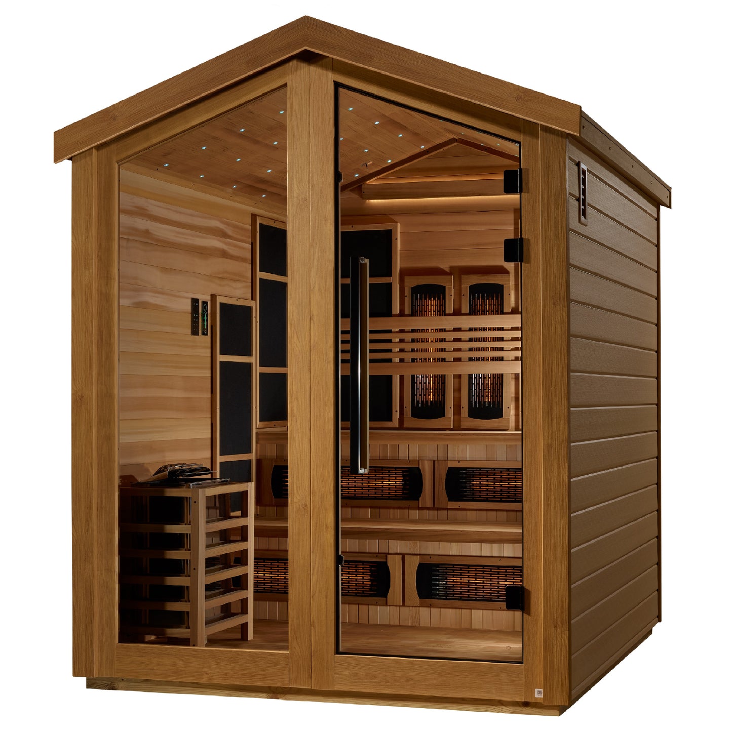 Golden Designs "Kaskinen" 6-Person Hybrid Outdoor Sauna — Traditional Steam or Full Spectrum Infrared
