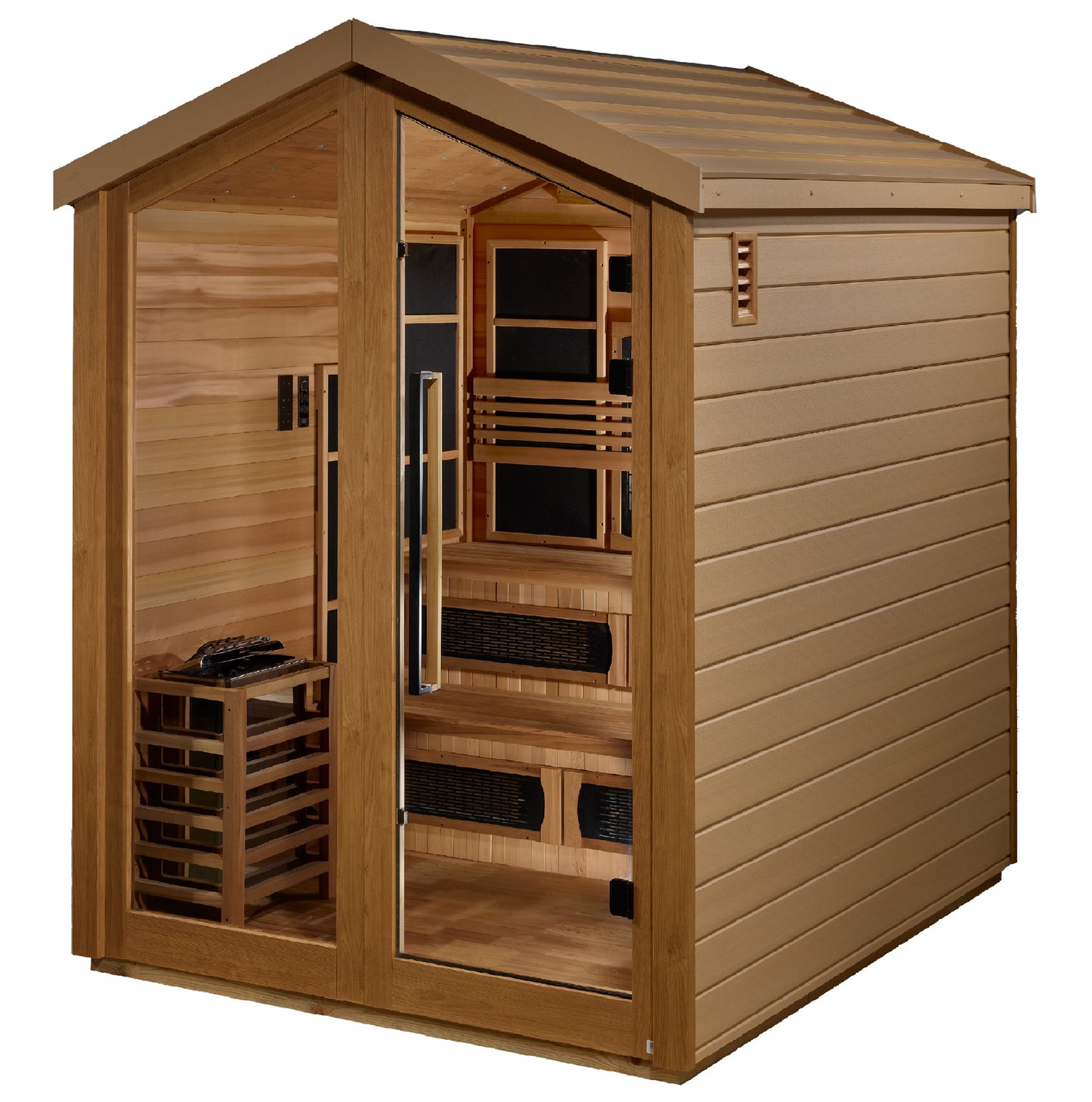 Golden Designs "Kaskinen" 6-Person Hybrid Outdoor Sauna — Traditional Steam or Full Spectrum Infrared