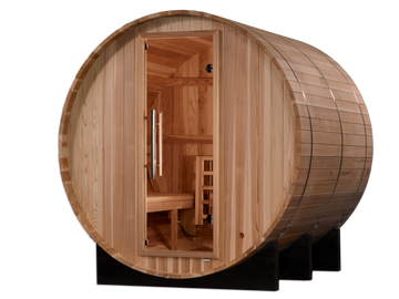 Golden Designs "Arosa" 4-Person Pacific Cedar Barrel Sauna with Traditional Finnish Stove
