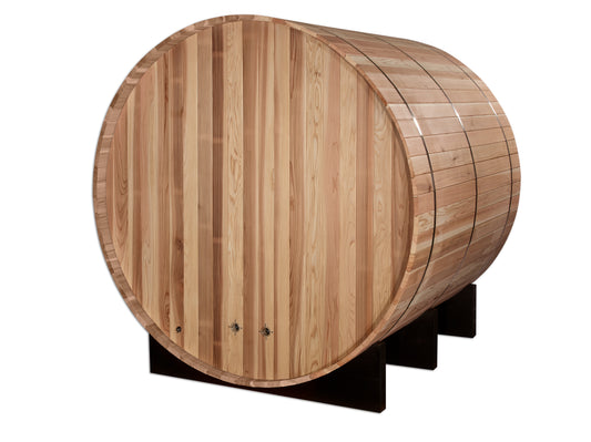 Golden Designs "Arosa" 4-Person Pacific Cedar Barrel Sauna with Traditional Finnish Stove