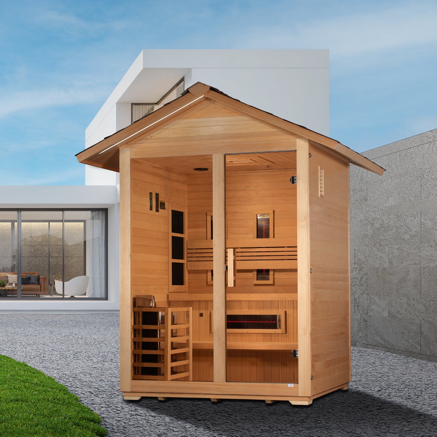 Golden Designs "Carinthia" 3-Person Hybrid Outdoor Sauna — Traditional Steam or Full Spectrum Infrared