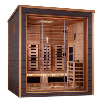 Golden Designs "Visby" 3-Person Hybrid Outdoor Sauna — Traditional Steam or Full Spectrum Infrared