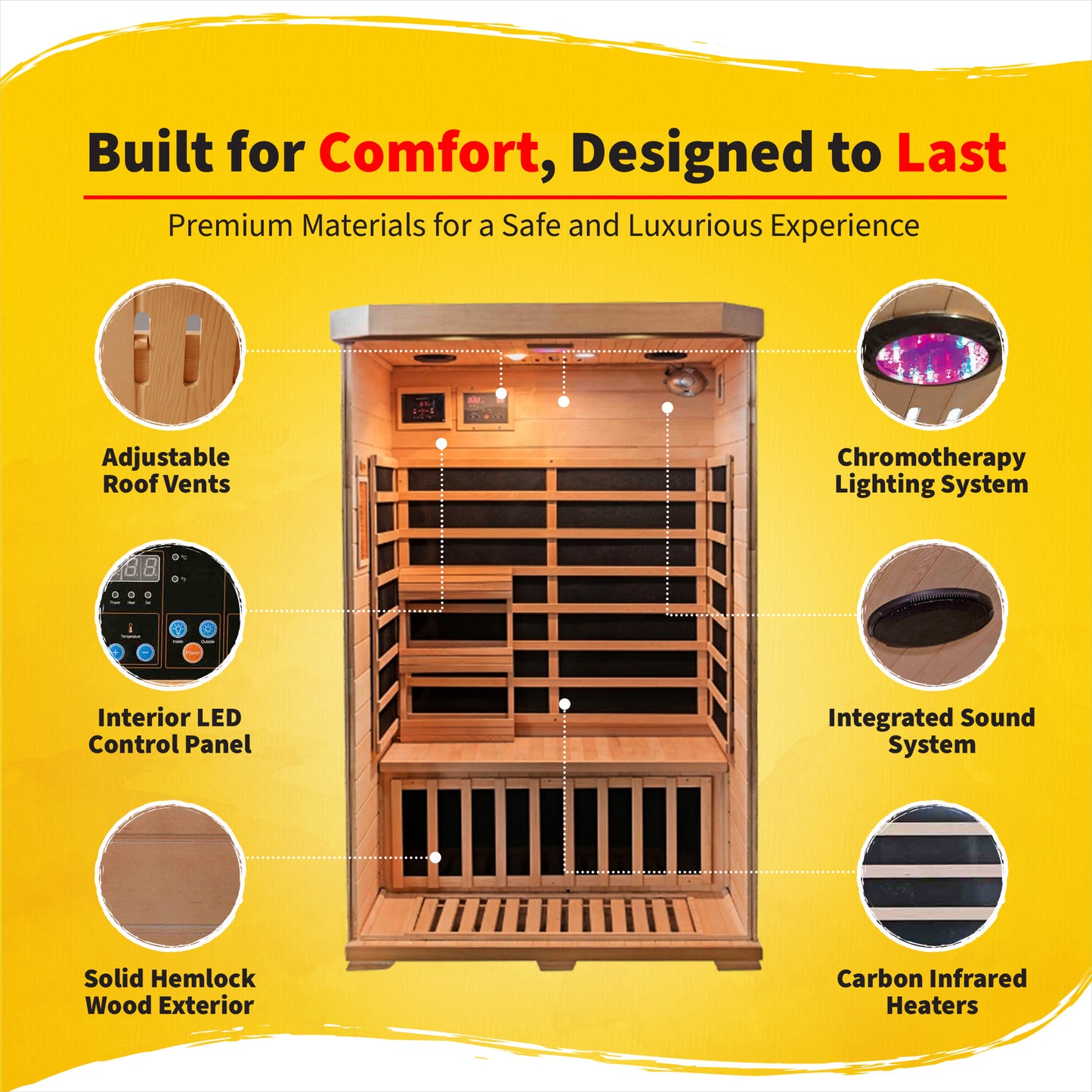 HeatWave Sonoma 2-Person Hemlock Infrared Sauna with 6 Carbon Heaters
