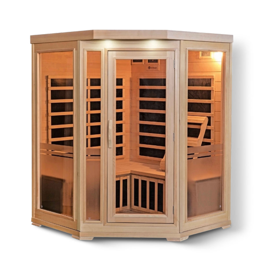 HeatWave Sonoma 3-Person Hemlock Infrared Corner Sauna with 7 Carbon Heaters