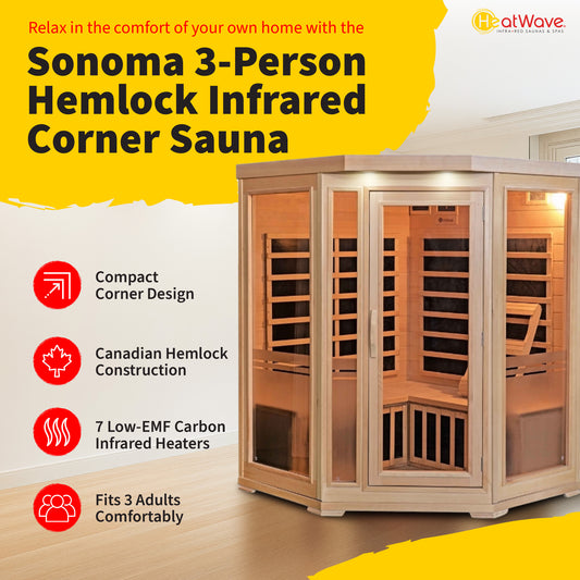 HeatWave Sonoma 3-Person Hemlock Infrared Corner Sauna with 7 Carbon Heaters