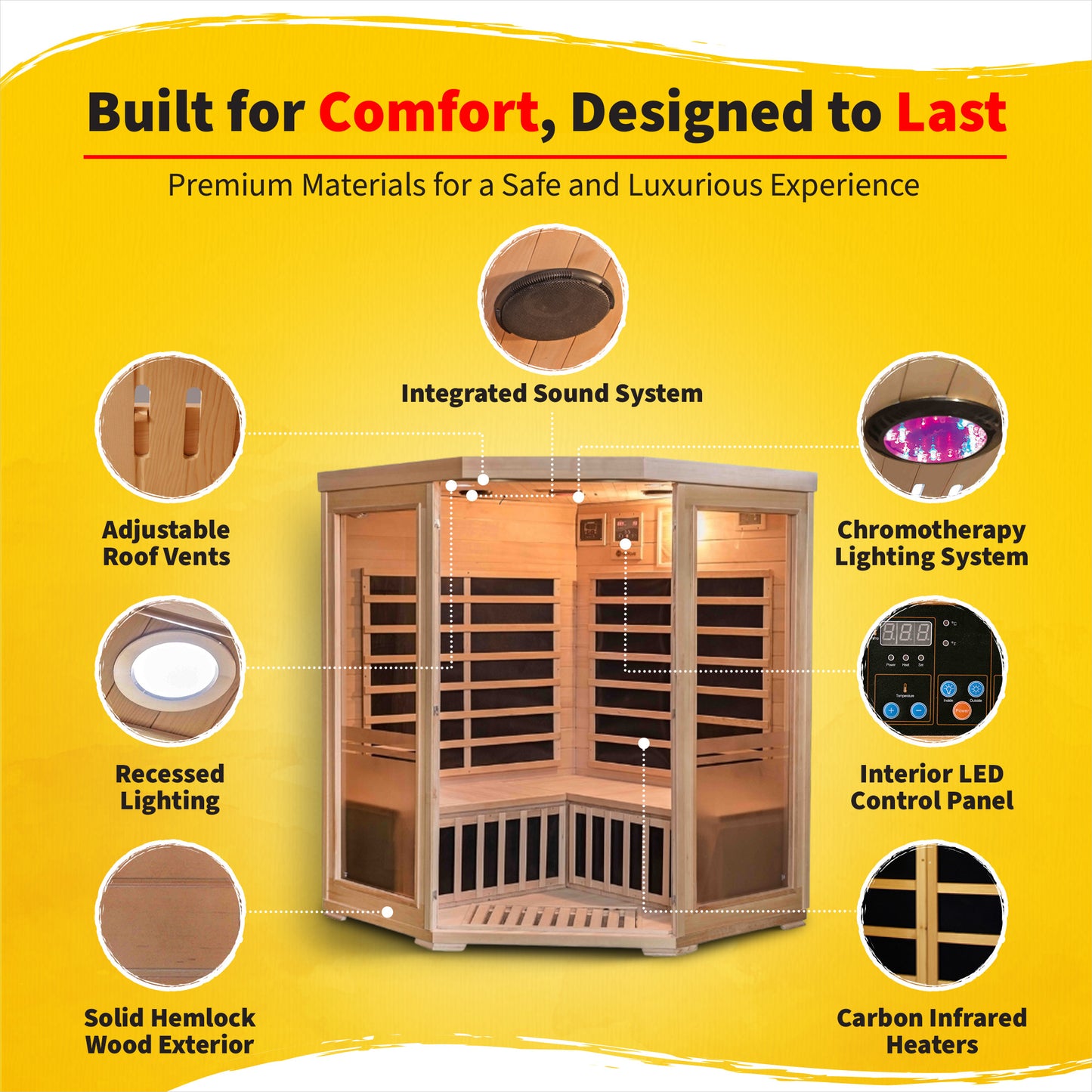 HeatWave Sonoma 3-Person Hemlock Infrared Corner Sauna with 7 Carbon Heaters