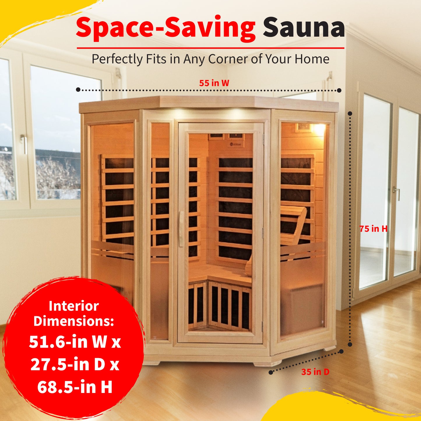 HeatWave Sonoma 3-Person Hemlock Infrared Corner Sauna with 7 Carbon Heaters