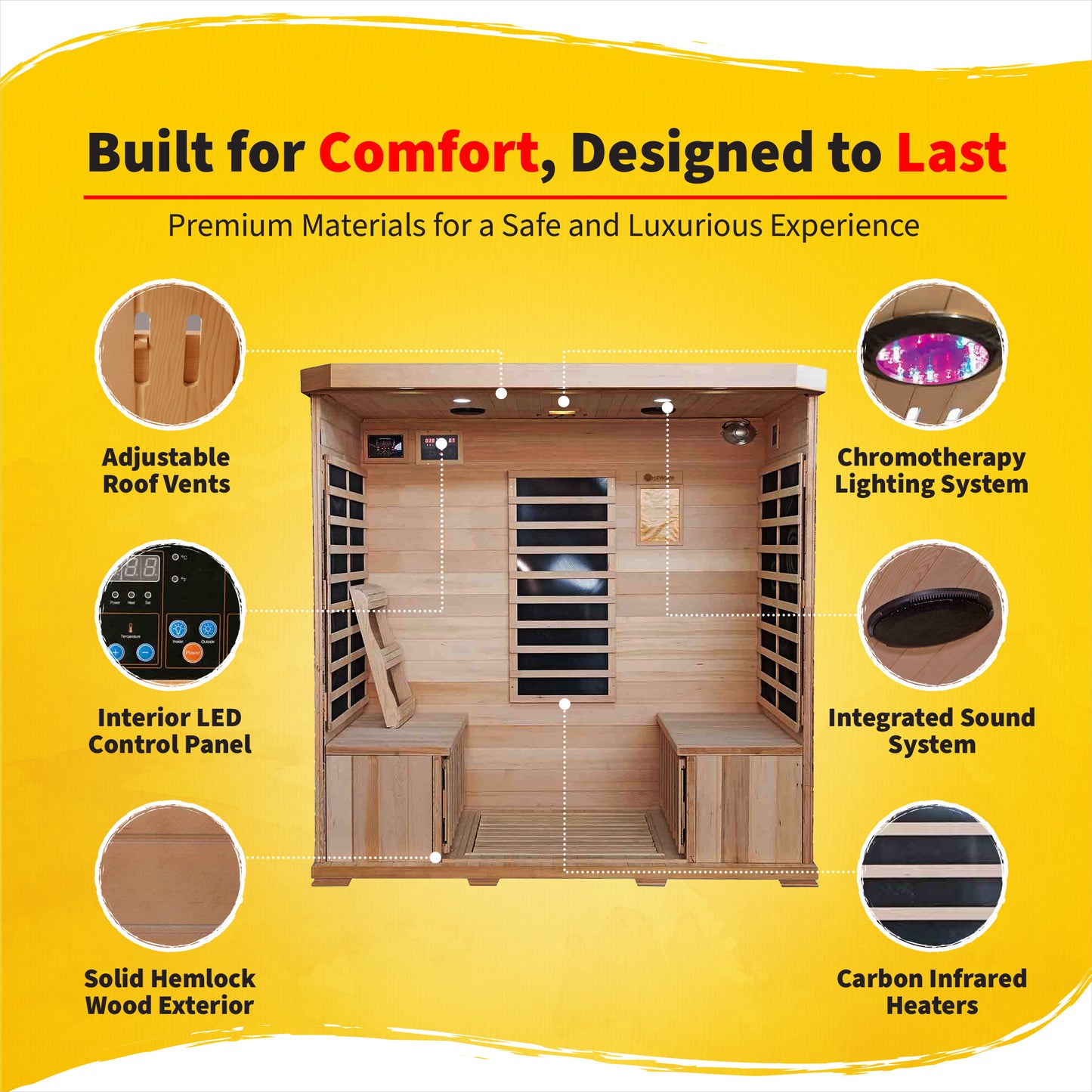 HeatWave Sonoma 4-Person Hemlock Infrared Sauna with 9 Carbon Heaters